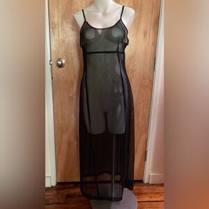 Vintage Henri Bendel Black Stretch Mesh Full Length Slip Dress/Slip Sz L